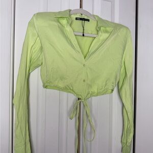 Zara Lime Green Button Down Crop Top
